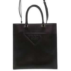 Prada Triangle Logo Tote Bag black soft calf leather